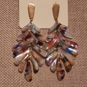 Multicolored Tortoise Shell Leaf Dangle Earrings